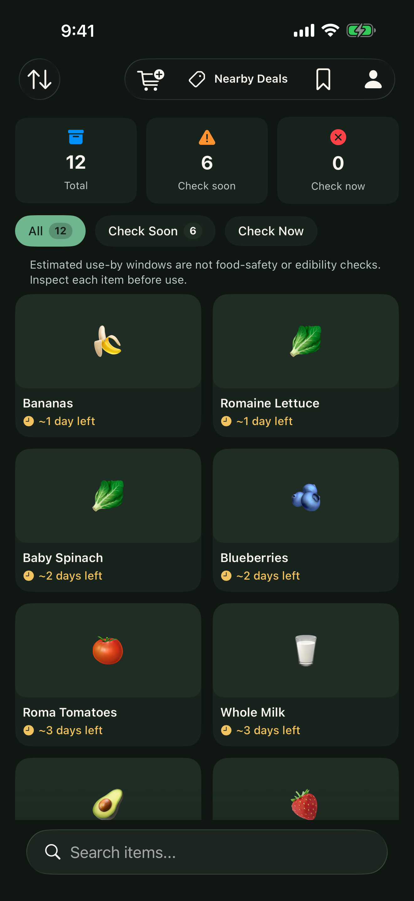 Grocery inventory cards ordered by planning priority